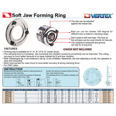 Soft Jaw Boring Ring VFR Dimensions